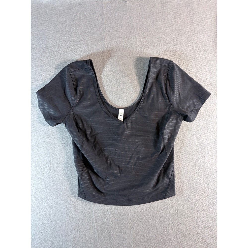 Lululemon Align T-Shirt Black Foil Dot LW3FZNS Womens Size 8 Short Sleeve Crop